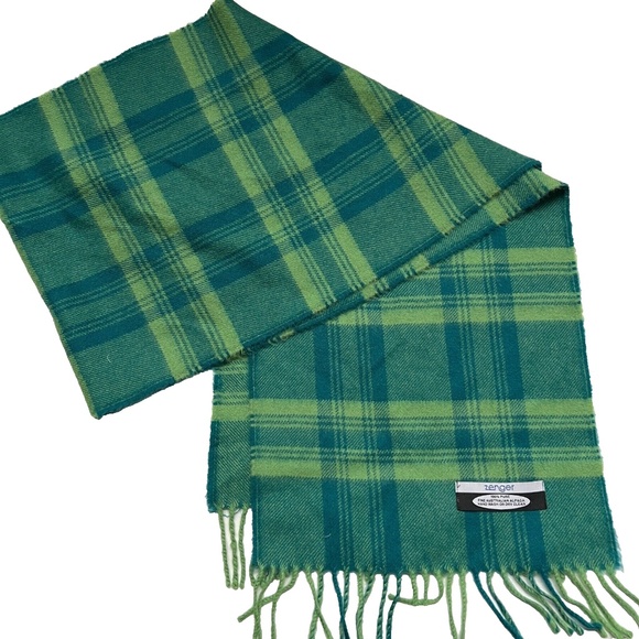 Zenger Scarf 100% Alpaca Australian Blue & Green Plaid 12 1/2 x 65" Fringe Soft - Picture 1 of 3